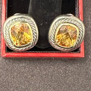 David Yurman Silver and Gold Earrings with Yellow Stones